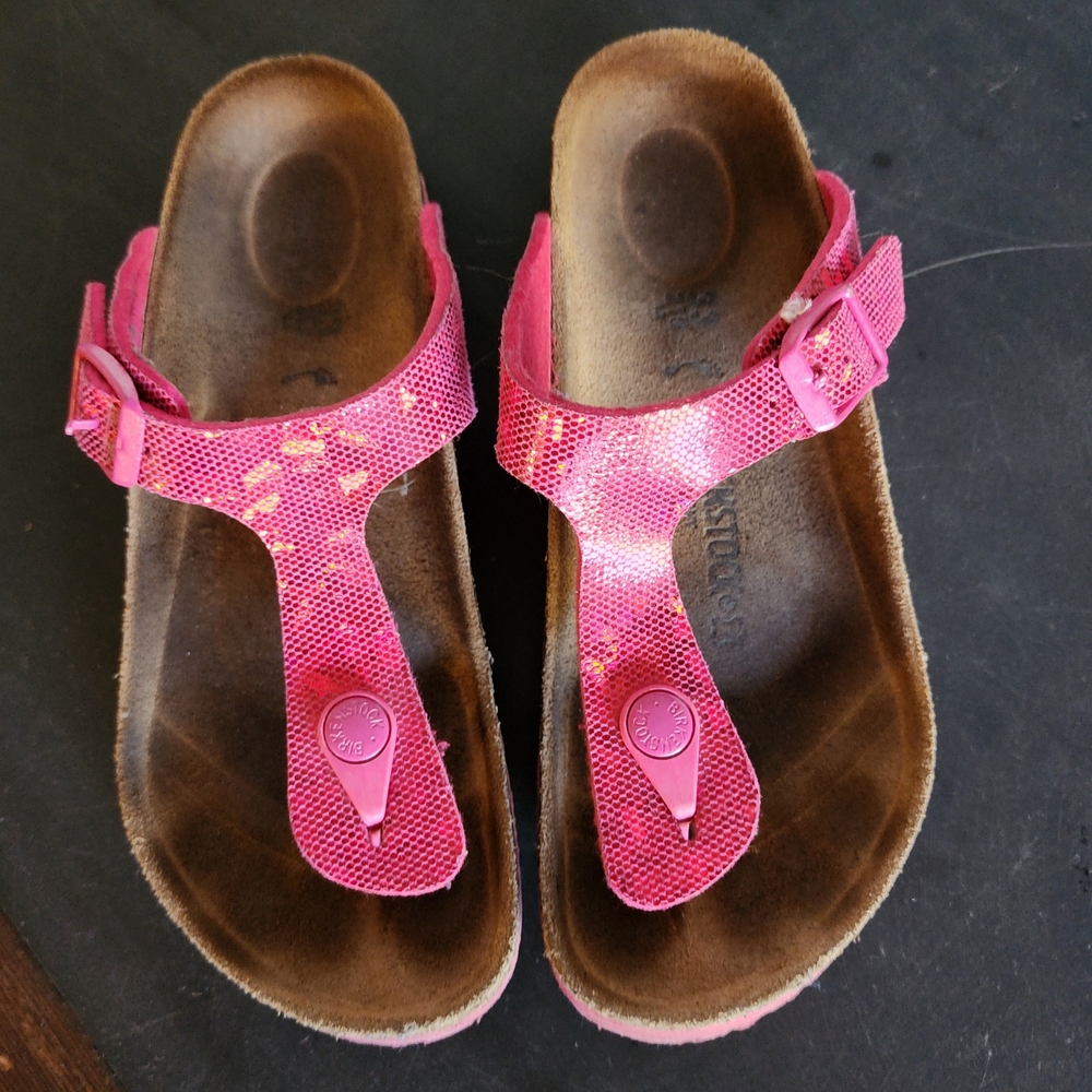 Birkenstock Girls Pink Gizeh Holographic Slides 33 - US 2-2.5 💗HOST PICK💗 - Picture 2 of 6